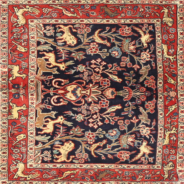 Square Traditional Saffron Red Animal Rug, tr3000