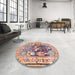 Round Machine Washable Traditional Brown Rug in a Office, wshtr3001