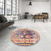 Round Traditional Brown Animal Rug in a Office, tr3001