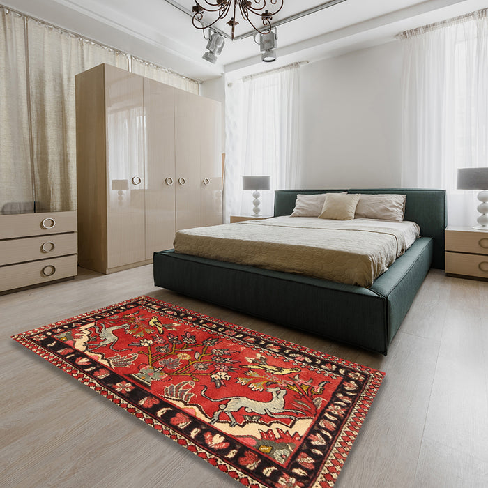 Machine Washable Traditional Tomato Red Rug in a Bedroom, wshtr3002