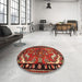 Round Machine Washable Traditional Tomato Red Rug in a Office, wshtr3002