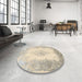 Round Traditional Light French Beige Brown Persian Rug in a Office, tr3005