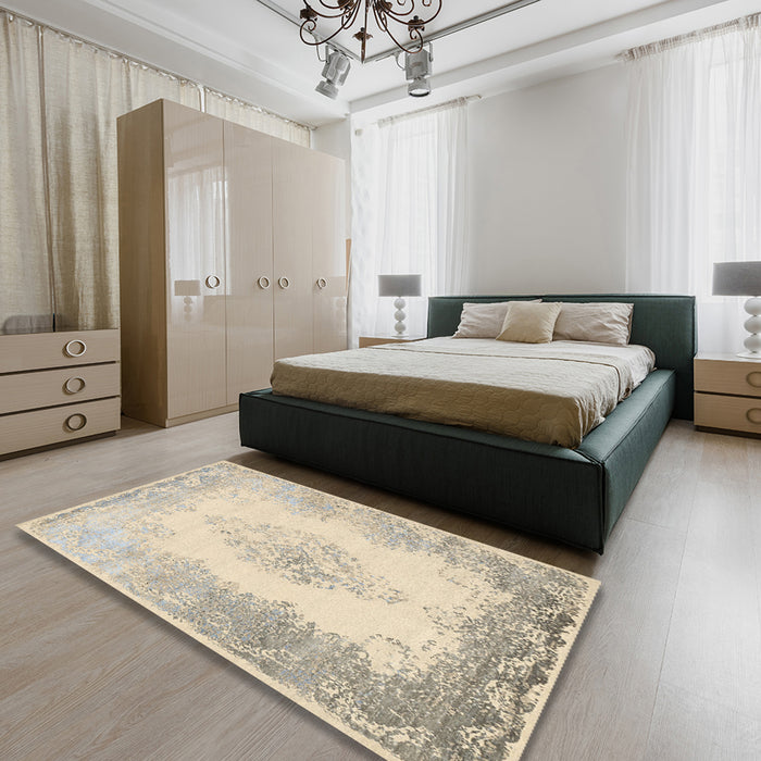 Machine Washable Traditional Light French Beige Brown Rug in a Bedroom, wshtr3005