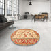 Round Machine Washable Traditional Orange Red Rug in a Office, wshtr3006