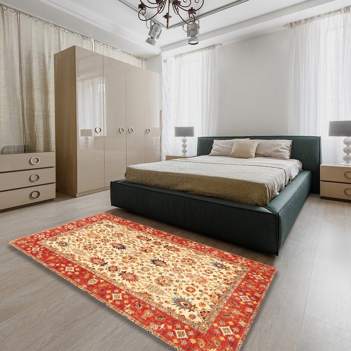 Machine Washable Traditional Fire Red Rug in a Bedroom, wshtr3007