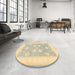 Round Machine Washable Traditional Brown Gold Rug in a Office, wshtr3009
