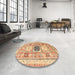 Round Machine Washable Traditional Chocolate Brown Rug in a Office, wshtr3010