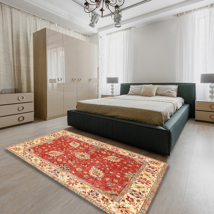 Machine Washable Traditional Fire Red Rug in a Bedroom, wshtr3012