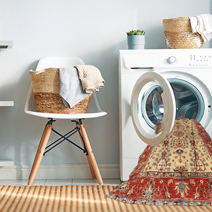 Machine Washable Traditional Red Rug in a Washing Machine, wshtr3013