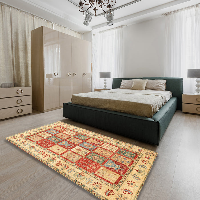 Traditional Chrome Gold Yellow Persian Rug in a Bedroom, tr3015