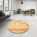 Round Machine Washable Traditional Orange Rug in a Office, wshtr3020