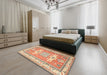 Traditional Chocolate Brown Geometric Rug in a Bedroom, tr3022