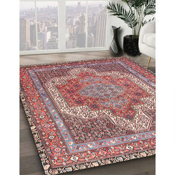 Traditional Fire Brick Red Medallion Rug in Family Room, tr3025