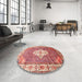 Round Machine Washable Traditional Red Rug in a Office, wshtr302