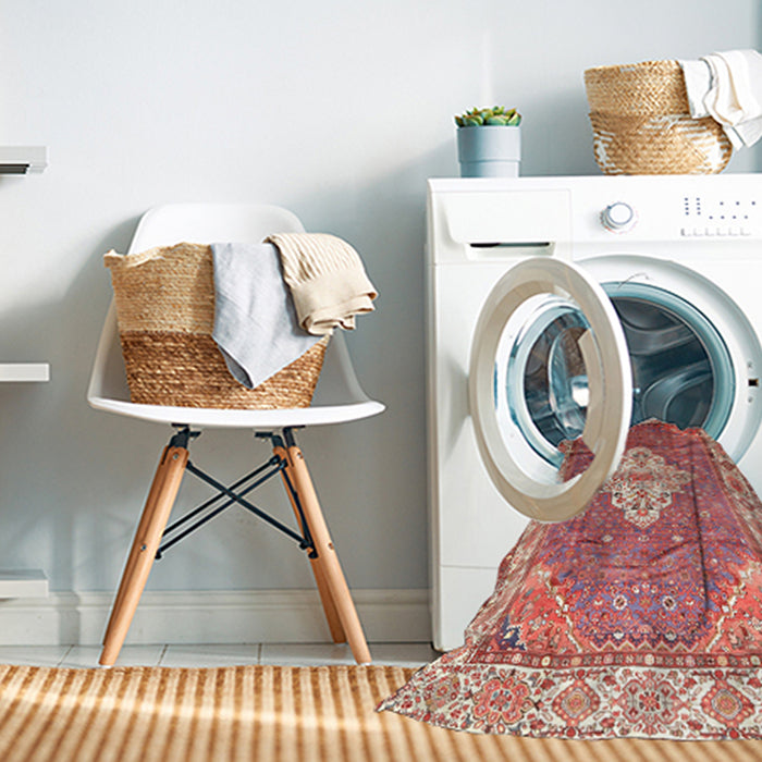 Machine Washable Traditional Red Rug in a Washing Machine, wshtr302