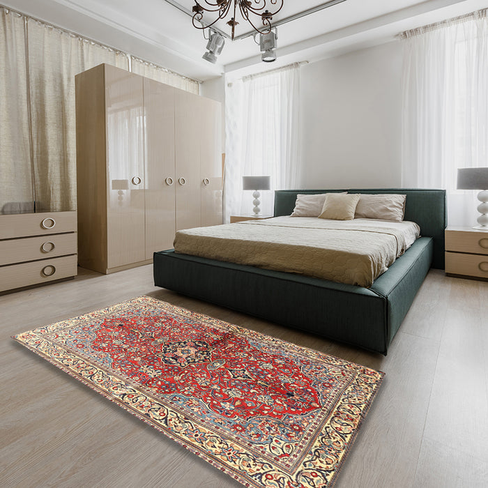 Machine Washable Traditional Fire Brick Red Rug in a Bedroom, wshtr3031