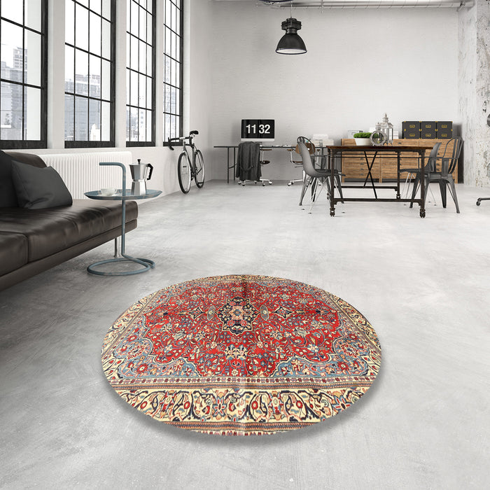 Round Traditional Fire Brick Red Persian Rug in a Office, tr3031