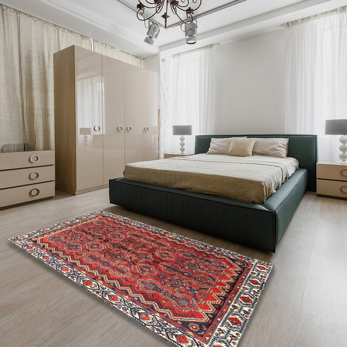 Machine Washable Traditional Tomato Red Rug in a Bedroom, wshtr3032