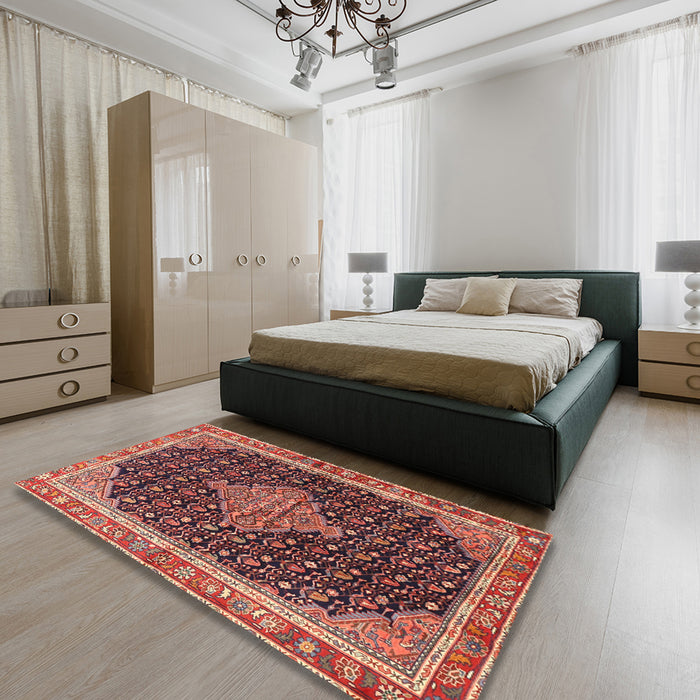 Machine Washable Traditional Saffron Red Rug in a Bedroom, wshtr3034