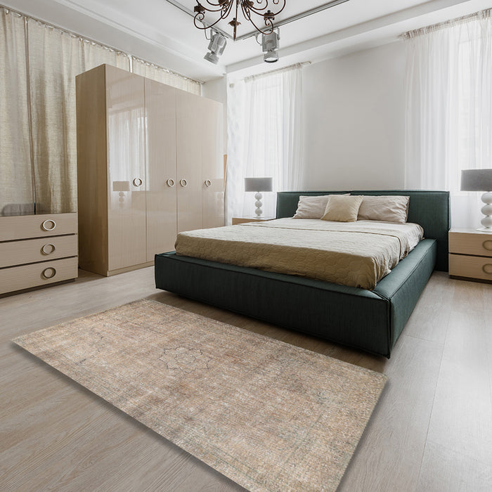 Machine Washable Traditional Dark Almond Brown Rug in a Bedroom, wshtr3036