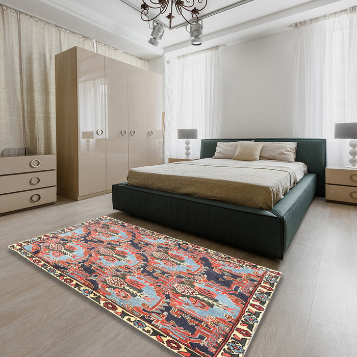 Traditional Brown Red Animal Rug in a Bedroom, tr303