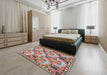 Machine Washable Traditional Brown Red Rug in a Bedroom, wshtr303