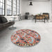 Round Machine Washable Traditional Brown Red Rug in a Office, wshtr303