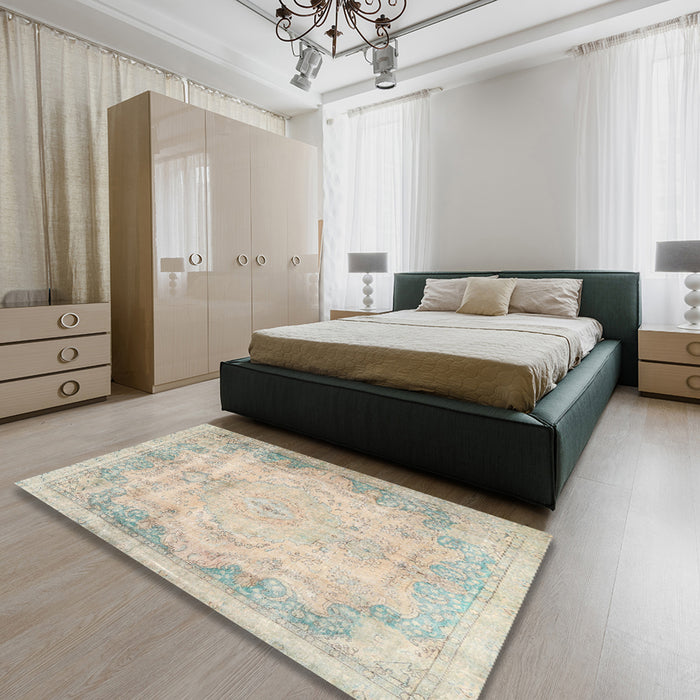 Machine Washable Traditional Desert Sand Beige Rug in a Bedroom, wshtr3048