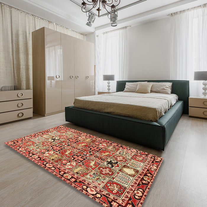 Traditional Sandy Brown Persian Rug in a Bedroom, tr3053