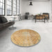 Round Machine Washable Traditional Cinnamon Brown Rug in a Office, wshtr3054