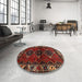 Round Traditional Sienna Brown Persian Rug in a Office, tr3057