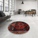 Round Traditional Reddish Brown Persian Rug in a Office, tr3059