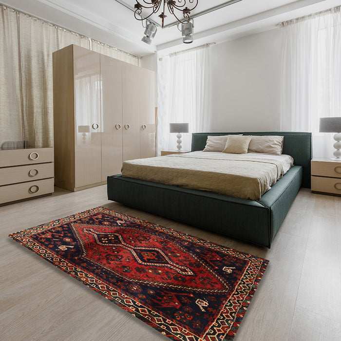 Machine Washable Traditional Sepia Brown Rug in a Bedroom, wshtr3059