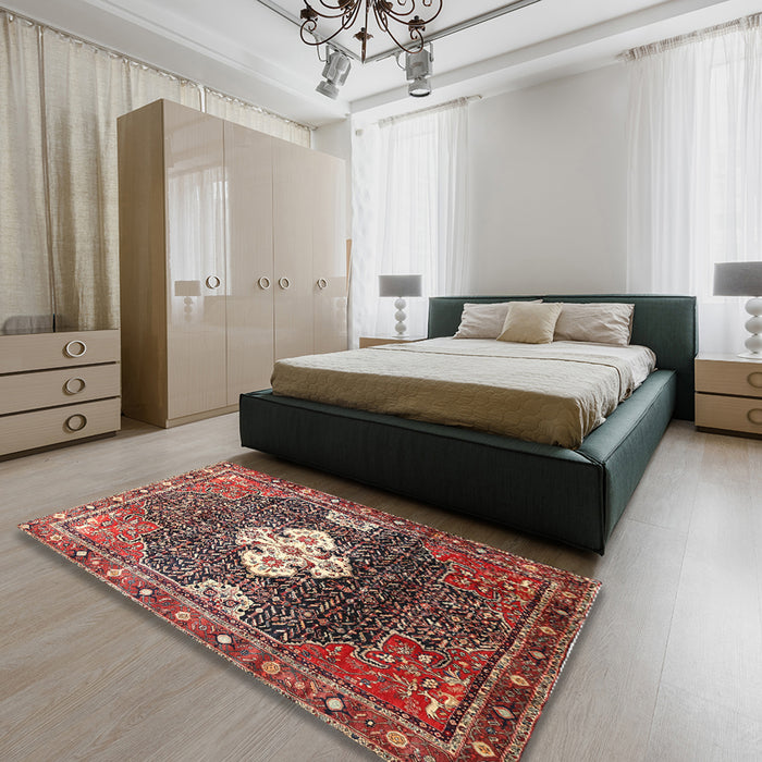 Traditional Saffron Red Persian Rug in a Bedroom, tr305