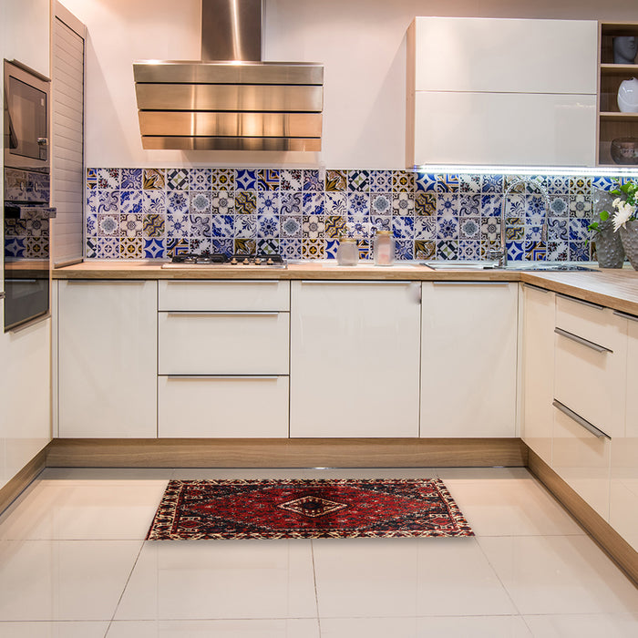 Traditional Reddish Brown Persian Rug in a Kitchen, tr3060