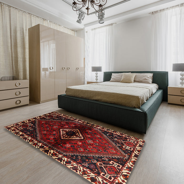 Traditional Reddish Brown Persian Rug in a Bedroom, tr3060