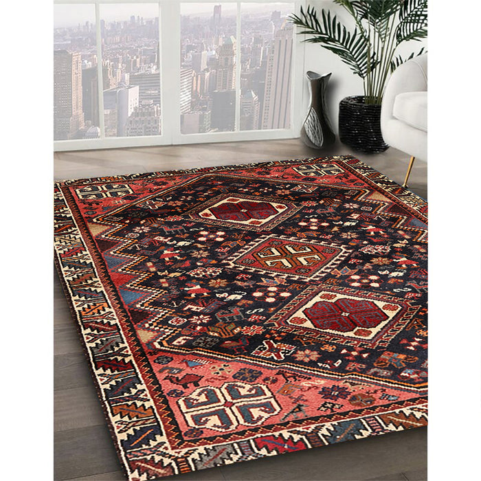 Traditional Dark Gold Brown Persian Rug in Family Room, tr3062