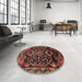 Round Traditional Dark Gold Brown Persian Rug in a Office, tr3062