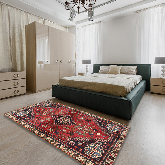Traditional Dark Almond Brown Persian Rug in a Bedroom, tr3063