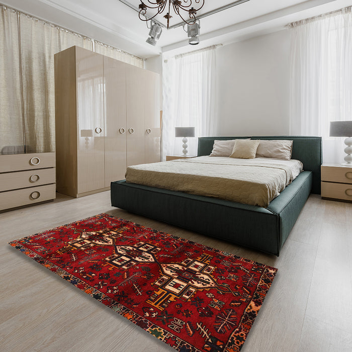 Machine Washable Traditional Tomato Red Rug in a Bedroom, wshtr3065