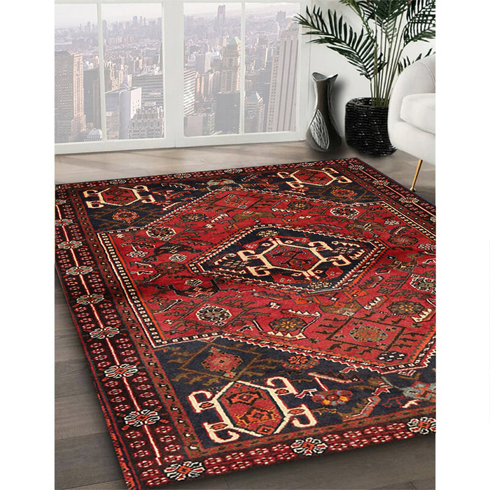 Traditional Chestnut Brown Persian Rug in Family Room, tr3066