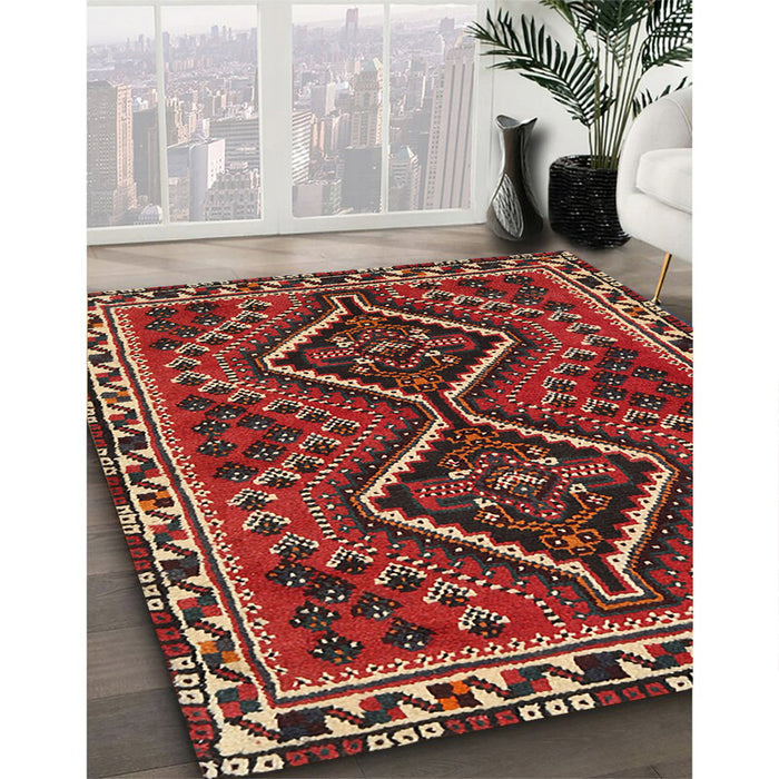 Traditional Dark Gold Brown Persian Rug in Family Room, tr3068