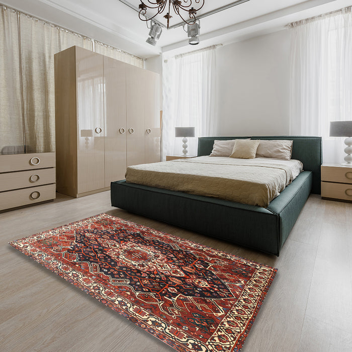 Machine Washable Traditional Saffron Red Rug in a Bedroom, wshtr306