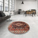 Round Traditional Saffron Red Persian Rug in a Office, tr306