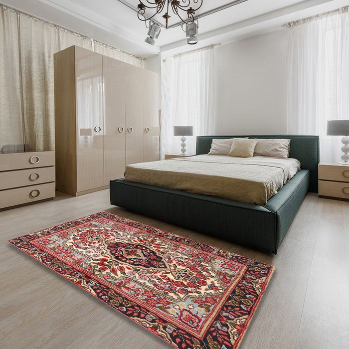 Machine Washable Traditional Light Copper Gold Rug in a Bedroom, wshtr3071