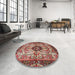 Round Traditional Light Copper Gold Persian Rug in a Office, tr3071