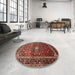 Round Machine Washable Traditional Orange Salmon Pink Rug in a Office, wshtr3074