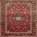 Round Machine Washable Traditional Orange Salmon Pink Rug, wshtr3074