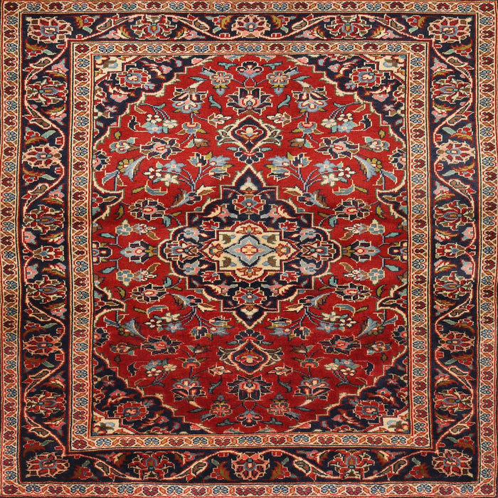 Square Traditional Orange Salmon Pink Medallion Rug, tr3074