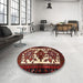 Round Machine Washable Traditional Dark Almond Brown Rug in a Office, wshtr3075